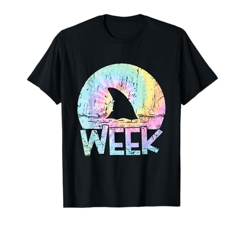 Retro Shark Fin Week 2025 Shark Lover Ocean Wildlife Tie Dye T-Shirt