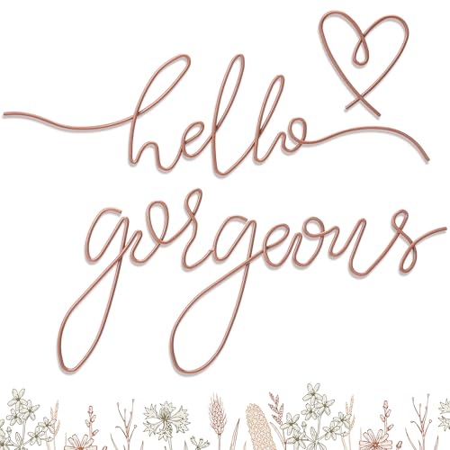 Image of Hicarer Metal Hello Gorgeous Wall Art Minimalist Decor for Bedroom Bathroom Living Room Dressing Room Salon Office Home Decorations Easy to Install Wall Decor(Rose Gold,Classic Style)