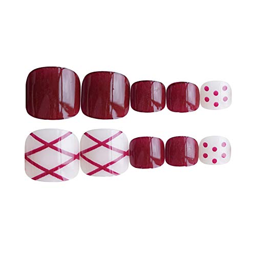 最安値 Liarty 24pcs ネイルチップ 足 かわいい つけ爪 足 人気 ユニークなデザイン柄 赤 フットネイルチップ 短い 優雅ネイルの価格比較