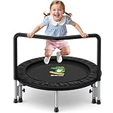 BCAN 36インチ ミニ折りたたみ式 2~5歳 幼児用トランポリン ハンドル付き 子供用 2通りの組み立て方法 屋内/庭 幼児用トランポリン 超安全カバー付き 幼児用 ブラック