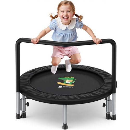 BCAN 36'' Mini Folding Ages 2 to 5 Toddler Trampoline with Handle for Kids, Two Ways to Assemble The Handle, Indoor/Garden Toddlers Trampoline with Super Safe Cover for Toddlers