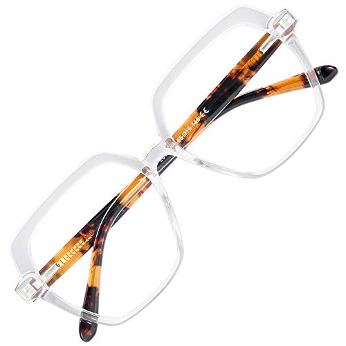 REECKEY Blue Light Blocking Glasses for Women Men, Square Oversized Computer Glasses, Thick Rim Frames, Anti Eyestrain, UV400 Protection (Clear)