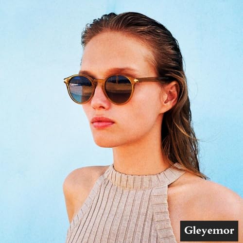 Image of Gleyemor Vintage Polarized Sunglasses for Men Round Sunglasses UV400 Protection Retro Hand-crafted Acetate Frame