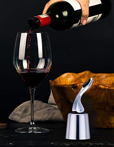 OWO Wine bottle Stopper with Stainless Steel, Wine Preserver, Decorative Wine Saver Vacuum Plug with Silicone, Expanding Beverage Bottle Stopper, Reusable Wine Cork Keeps Wine Fresh (Silver)