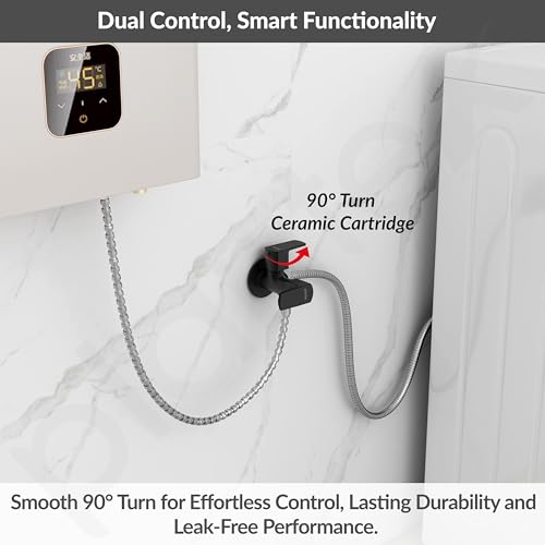 Image of Plantex Angle Valve 2 in 1 with Brass Spindle /Two Way Angle Cock Tap with Wall Flange & Teflon Tape /Anglular Tap for Bathroom- Pack of 1 (Saga, Black)