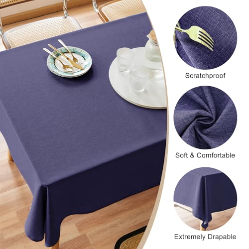 Image of AUSSPVOCT Textured Table Cloth Rectangle 60x120 Inch for Home Kitchen Decor | Navy Blue Waterproof Spill-Proof Wipeable Tablecloth Wrinkle Free Rectangular Dining Tables Cover