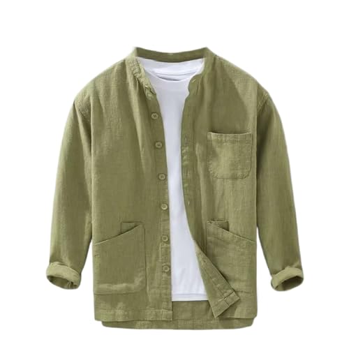 Chemise style japonais en coton et lin pour homme look décontracté
