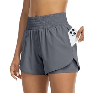 YEZII Womens High Waist Running Shorts Athletic Workout Quick Dry Shorts for Women with Pockets Gym Yoga White Summer Shorts