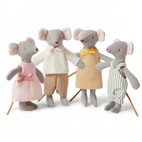 Giant bean Mouse Toys for Kids 4 PCS Hand Made Mouse Family Dolls