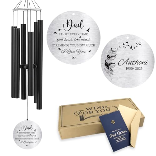 Image of ASTARIN Personalized 30 inch Bereavement Wind Chimes for Outside, Memorial Gift in Remembrance of a Loved One, Sympathy Gift for Loss of Mother Father Husband, Garden Patio Decor