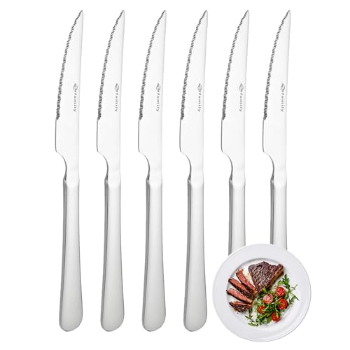 FAMILY Pack 6 Cuchillo 21.5x2CM de Carne Acero Inoxidable Diseño Liso, Elegancia y Funcionalidad para Cada Ocasión, Cubiertos de Alta Gama para Hogar y Restaurante