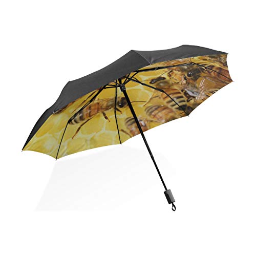 Preisvergleich Produktbild Damen Winddicht Regenschirm Honey Bees Bienenstock Honey Bees Bienenschwarm Tragbarer kompakter Taschenschirm Anti-UV-Schutz Winddicht Outdoor-Reisen Frauen Winddicht Golfschirm