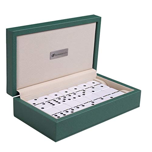 Set de Dominó Blanco Double 6 Grande - Estuche Verde
