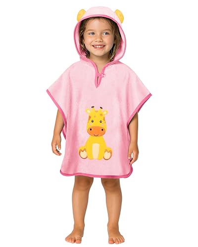LAYNENBURG Premium poncho de baño niños con capucha - 100% algodón - OEKO TEX - bebé niños niñas toalla poncho - 1-3 años/Jirafa