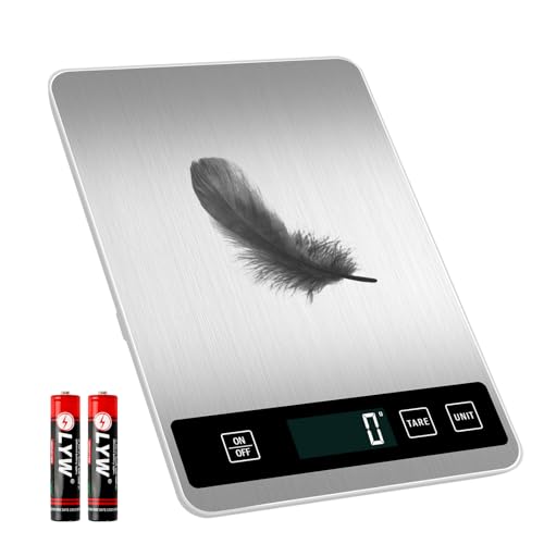 Küchenwaage Digital - Elektronische Waage mit hoher Präzision, Digitalwaage bis zu 15 kg, Neue Waage aus Edelstahl, Viele Gewichtseinheiten, Hautfunktion entfernen