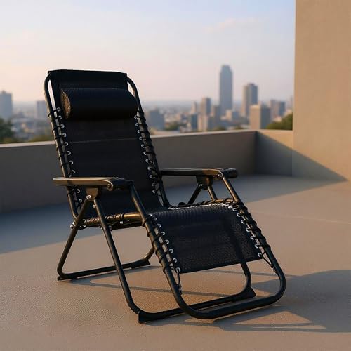 Spetebo Relaxsessel mit Kopfkissen aus Textil Gewebe 175 x 65 cm – steingrau - 2