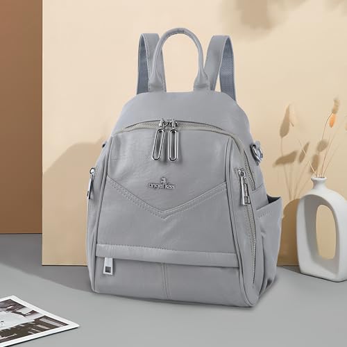 Image of Angel Kiss Small Backpack Purse for Women,Soft Vegan Leather Roomy Backpacks,Designer Ladies Shoulder Backpack Fashion Handbag with Removable Strap,Grey
