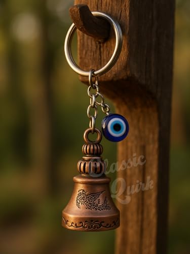 Image of Evil Eye Hooked Guardian Bell Keychain - Protective Lucky Charm Bell with Clip Hook for Bike, Car, Key & Bag | Spiritual Good Luck Talisman Gift