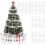 MoDooris 4Pcs Christmas Tree Fences White Wooden Picket Fence Thick Xmas Tree Fence Decorations Wood Gate Barrier for Kids Dogs Pet Guard Christmas Holiday Wedding Home Garden Party Decor, 12' x 12'