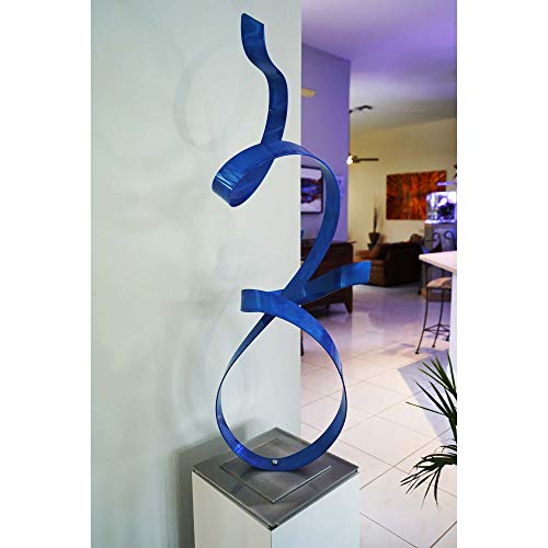 Statements2000 Outdoor Metal Sculpture Modern Centerpiece Table Decor By Jon Allen - Blue Allure Flat Base #TOP3