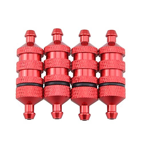 Maxmoral 4Pcs Rc Aluminum Nitro Fuel Filter Aluminum Nitro Fuel Filter Compatible With Hsp Traxxas 1/8 1/10 Nitro Car Buggy Truck, Red #TOP15