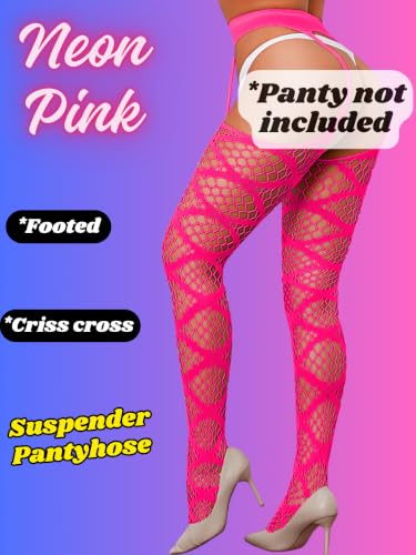 Image of Kaei&Shi Womens Thigh High Fishnet Garter Stockings Rave Party | Suspender Pantyhose, Sexy Tights for Date Night Club