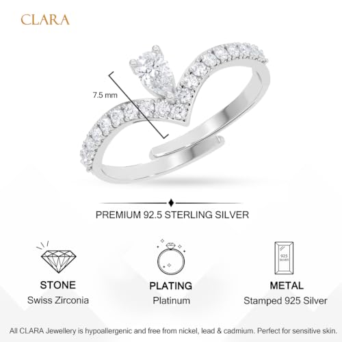 Image of Clara 925 Sterling Silver Minimal Adjustable Ring for Women Platinum Plated
