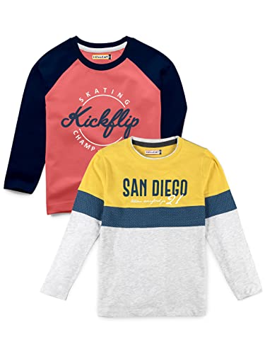 Image of HELLCAT Boys Regular Fit FullSleeve Blended Cotton Tshirt Combo Pack - Yellow