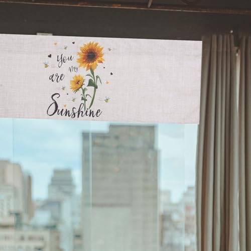 Cenefa cortina corta de girasoles para ventana de cocina de estilo rústico 5