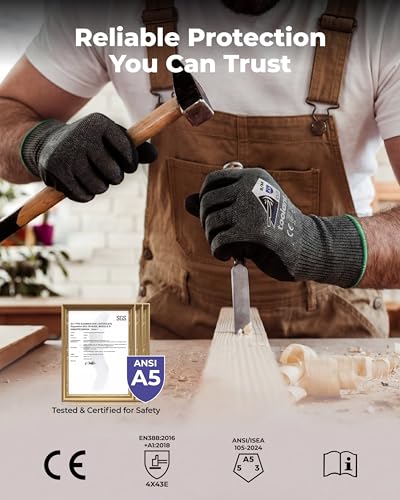Image of toolant ComfyCut A5 Cut Resistant Work Gloves, ANSI & EN388 Certified Protection with Second Skin Comfort, Fiberglass-Free, Touchscreen & Flexible Grip, for Woodworking, Warehouse, Assembly, XX-Large
