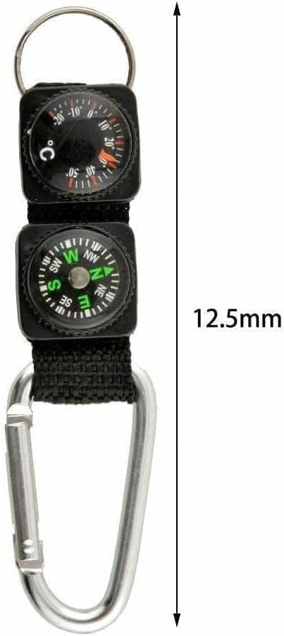 Black Carabiner Key Chain Compass Thermometer Metal Camping Outdoor Gadgets Hiking Survival to Multifunctional Mountaineering Sports Outdoor Recreation Accessories