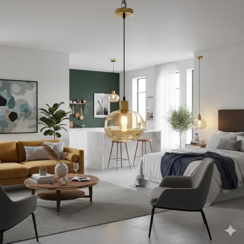 Image of Aurelia Amber Glass Pendant Light | Hanging Ceiling Lamp Fixture Chandelier | Decorative Lighting for Living Room Bedroom Indoor Outdoor Use | Modern Home Decor Light Without Bulb