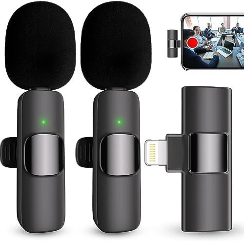 Wireless Microphones for iPhone iPad, [Lightning], Clip on Lapel Lavalier Cordless Omnidirectional Condenser Recording Mic for Video Recording, Live Streaming, Podcast, Vlog, YouTube, TikTok