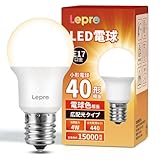 【E17】Lepro LED電球 E17 ミニクリプトン電球 40W形 1個入り 440lm 電球色 3000K 口金直径17mm 非調光型 LED 小形電球 広配光タイプ 高演色性 PSE認証済み 密閉器具対応 省エネ キッチン 台所 トイレ リビング ダイニング 脱衣所 寝室 廊下 玄関照明用
