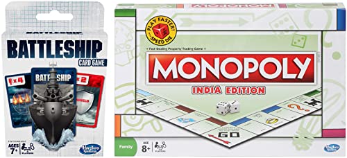 Image of Monopoly India Edition Game, for Ages 8 and Up & Hasbro Gaming Battleship Card Game for Kids Ages 7 and Up, 2 Players