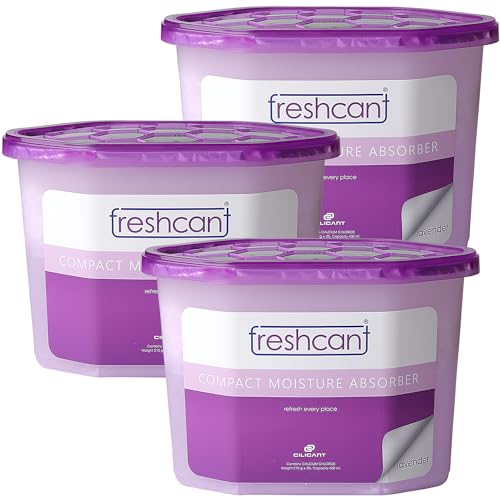 Image of freshcant Compact Moisture Absorber Refresh Every Place, Dehumidifier for Wardrobe /Closets, Storage Compartment, Kitchen Cabinets, Cupboard, Almirah, Shoe Rack, Bathroom Uses, Weight: 400 ml, Lavender