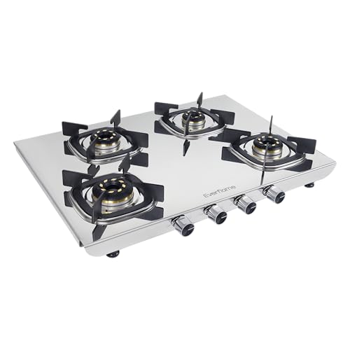 Image of Everflame Photon 4 Burner Gas Stove | Manual Ignition | 5G Brass Burners | ISI Certified | SS Cooktop | 5 Years Warranty on (Body & Burners) + 2 Year Comprehensive Warranty + Doorstep Service