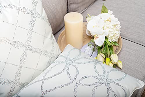 Melody Art Sparkly Throw Pillow Cover With Bling Off White Cream Ivory Satin Decorative 18X18 Embellished With Rhinestones Diamonds Crystals Jewels Glitter Shimmer Hidden Zipper Luxury Handmade #TOP4