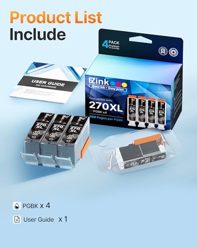 Image of 270XL 270 XL PGBK Ink Cartridges Compatible for Canon 270XL PGI-270XL PGI-270 270 XL Black Ink to use with Pixma TS9020 TS6020 TS5020 MG7720 MG6820 MG5720 MG5721 MG5722 MG6821 MG6822 TS8020,4 Pack