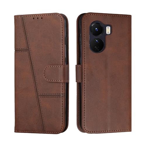 Image of for Vivo Y16 / Vivo Y56 5G / Vivo T2x 5G Flip Cover Leather Finish | Inside TPU with Card Pockets | Wallet Stand | Complete Protection Flip Case Brown