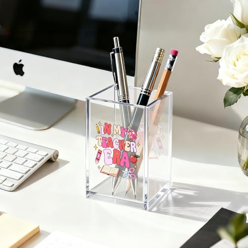 Image of In My Teacher Era Acrylic Pen Holder Makeup Organizer for Educator
