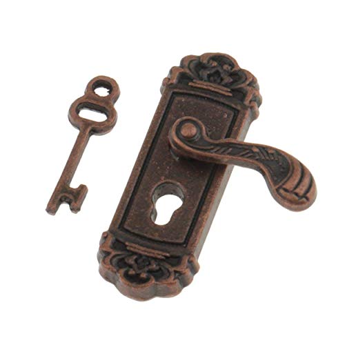 Lorenlli 1:12 Dollhouse Miniature Hardware Vintage Metal Door Knob Lock and Key Right
