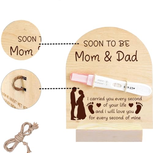 Image of FREEBLOSS Wooden Pregnancy Announcement For Dad Soon to Be Mom&Dad Pregnancy Test Keepsake Wooden Sign Baby Surprise Pregnancy Announcement Sign Fun Ways to Announce Pregnancy To Be Gifts