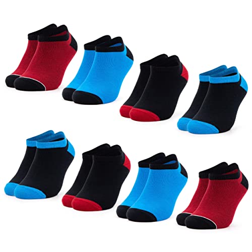 Occulto KINDER SNEAKER SOCKEN für JUNGEN und MÄDCHEN (8 PAAR), FARBIGE SNEAKERSOCKEN für KINDER, KINDERSOCKEN aus BAUMWOLLE für JUNGEN und MÄDCHEN 23-26 Rot-Blau