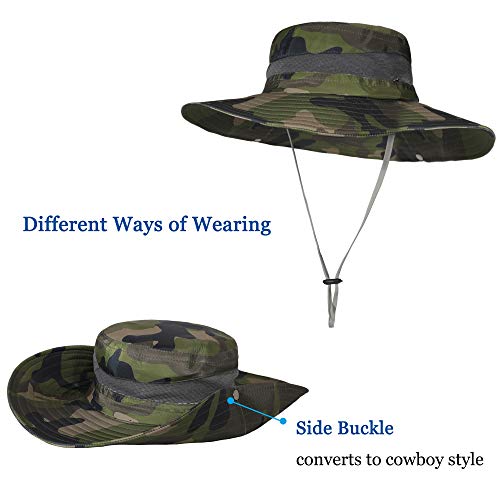 Image of ZLYC Mens Waterproof Camo Sun Hat Wide Brim Packable Outdoor Mesh Fishing Bucket Hats