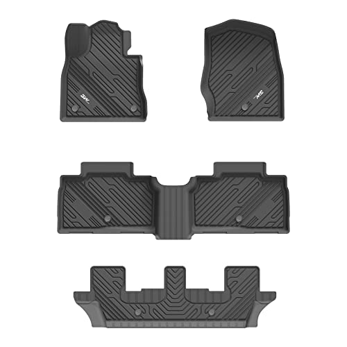 3W Floor Mats Compatible for 2020-2023 Ford Explorer 7 Passenger Full Set TPE All Weather Custom Fit Including 1st 2nd and 3rd Rows Car Liners, Black (for 7 Seater Only)