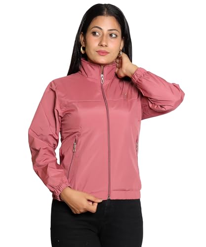Image of NUBIE Women's Regular Fit Polyester Windcheater Jacket | Lightweight Hip Length with Full Zipper Closure | Stylish Casual Outerwear for Winter