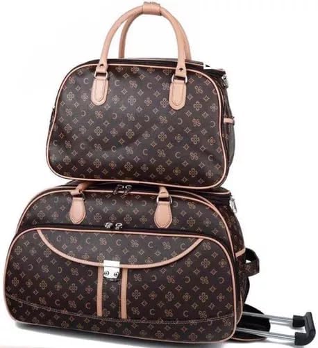 Kit Mala de Viagem Média com rodinhas e Mala Bolsa de bordo mala de bordo couro sintetico (CARAMELO/MARROM)