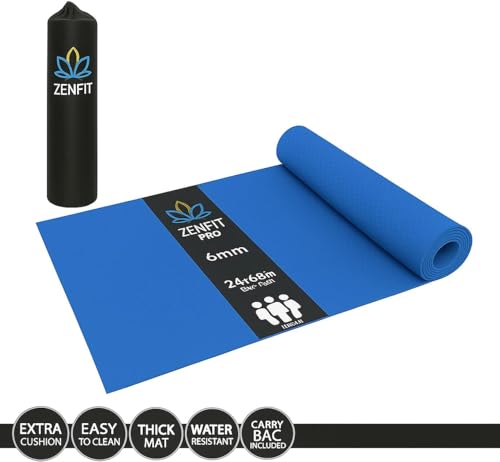 Image of Yoga Mat for Women & Men | High Density TPE Yoga Mat with 6mm Cushion | Non-Toxic, Sweat-Resistant & Double Sided Anti-Slip Exercise Mat | Lightweight & Portable with Carry Bag (Blue)