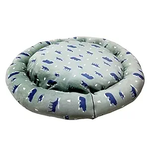 Emily Pets Dog Round Shape Bed Ultra Soft Ethnic Velvet Dog Bed | CAT Bed | Puppies Puppy Bed | Rabbit Bed Non-Slip Bottom (Green Color-Large)